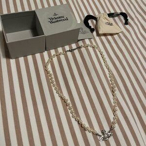 Vivienne Westwood White Pearl Necklace with Silver Accents